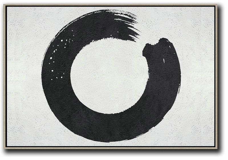 Canvas Artwork For Sale,Oversized Horizontal Minimalist Circle Art On Canvas, Black And White Minimalist Painting,Large Paintings For Living Room #H5Q3